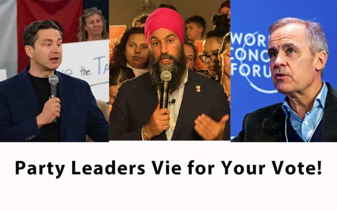 Pierre Poilievre, Jagmeet Singh, and Mark Carney are asking for your vote!